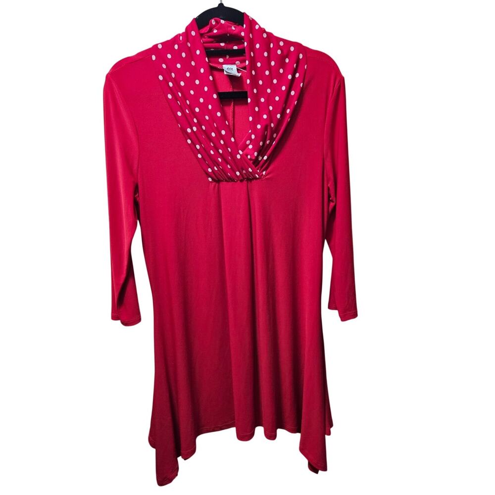 One Fashion U.S.A. Polka Dot Red Cowl Neck Stretch Tunic Top LARGE